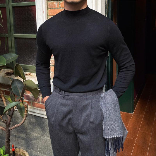 Fleece Semi-turtleneck Slim Knit Vintage - Almoni Express