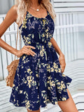 Floral Print Suspender Dress With Elastic Waist Design Fashion Summer Short Dresses Womens Clothing - AL MONI EXPRESS