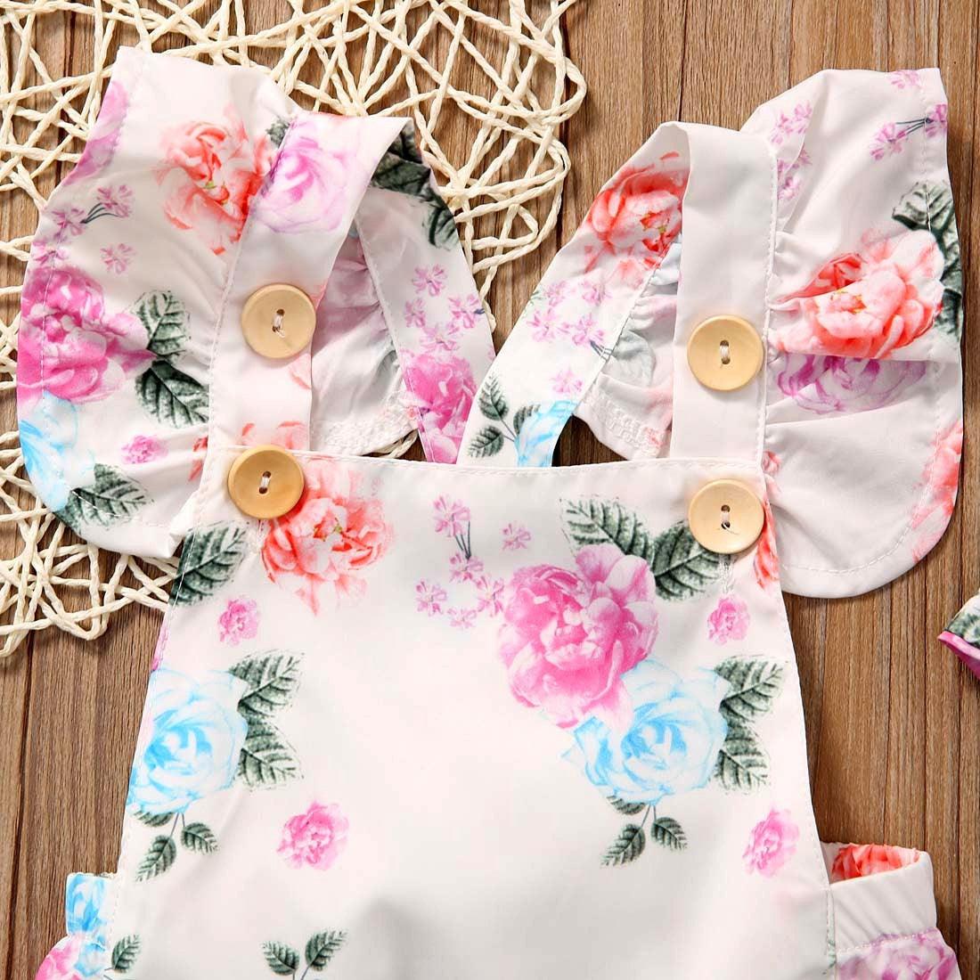 Floral Ruffled Set Infant Casual Trend Cute Little Floral Triangle Dress Two Piece Suit Girl Explosion Climbing Suit - Almoni Express