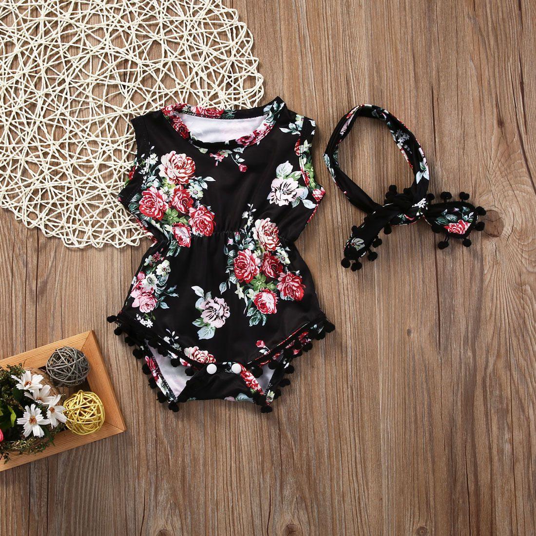 Floral Sunsuit Romper + Headband 2pc set - Almoni Express