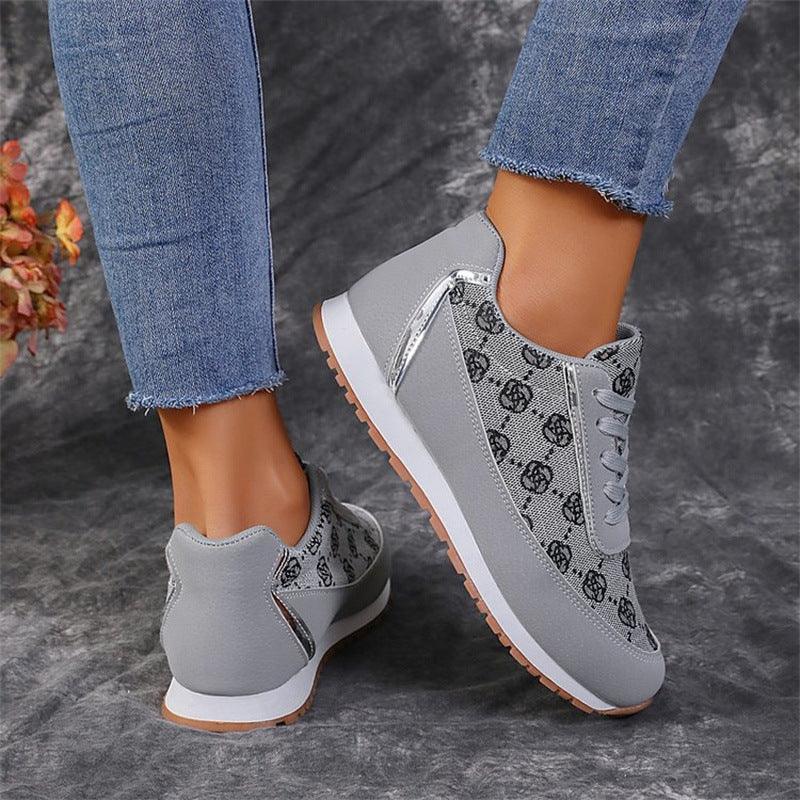 Flower Print Lace-up Sneakers Casual Fashion Lightweight Breathable Walking Running Sports Shoes Women Flats - AL MONI EXPRESS