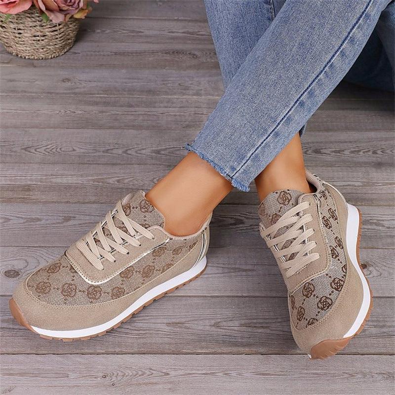 Flower Print Lace-up Sneakers Casual Fashion Lightweight Breathable Walking Running Sports Shoes Women Flats - AL MONI EXPRESS