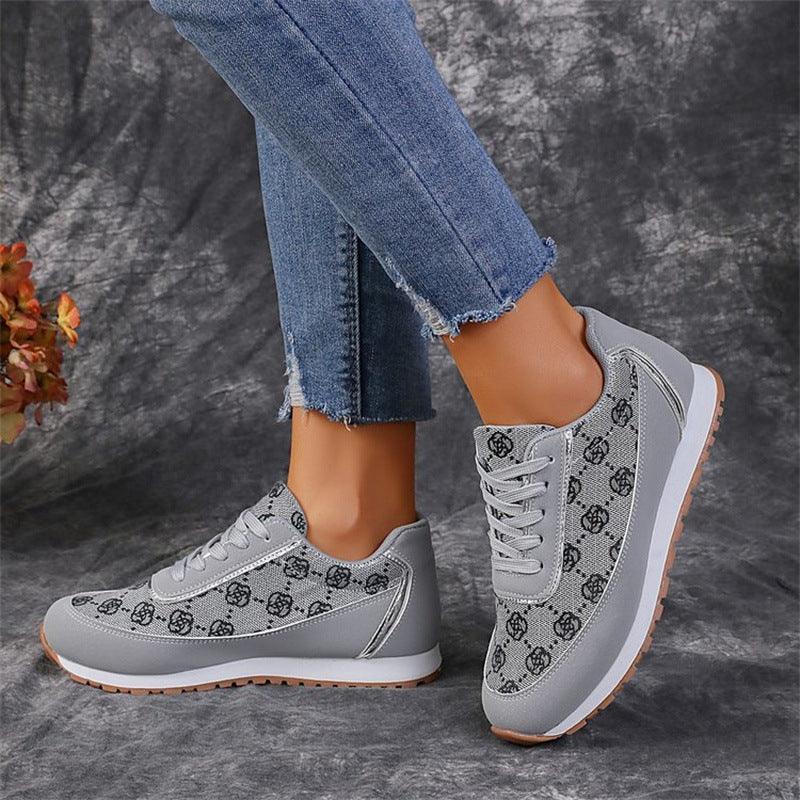 Flower Print Lace-up Sneakers Casual Fashion Lightweight Breathable Walking Running Sports Shoes Women Flats - AL MONI EXPRESS