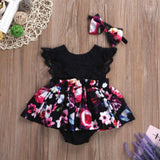 Foreign Trade European Beauty Baby One-Piece Ha Skirt Romper Summer Short-Sleeved New Style Flying Sleeve Flower Children's Print - Almoni Express