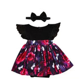 Foreign Trade European Beauty Baby One-Piece Ha Skirt Romper Summer Short-Sleeved New Style Flying Sleeve Flower Children's Print - Almoni Express