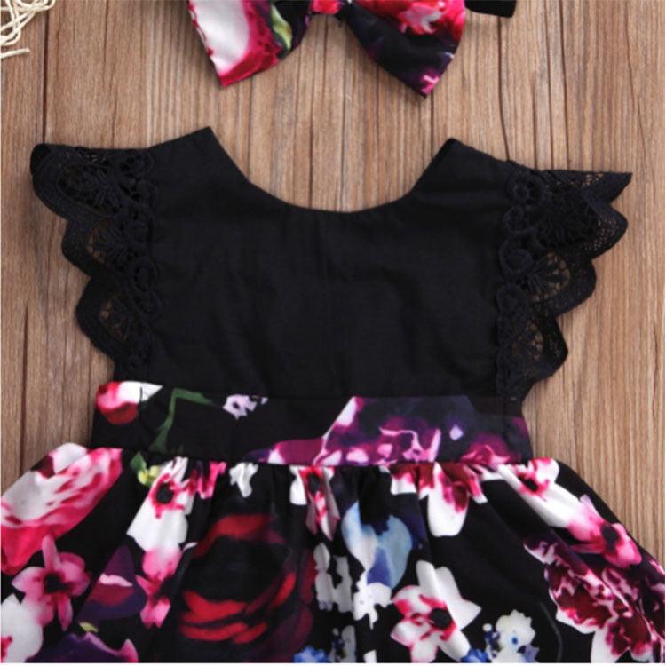 Foreign Trade European Beauty Baby One-Piece Ha Skirt Romper Summer Short-Sleeved New Style Flying Sleeve Flower Children's Print - Almoni Express