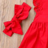 Frilled Red Lace One-Piece Dress For Girls - Almoni Express