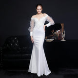 Full Craft Lace Hot Long-sleeved Evening Dress Tail Skirt - Almoni Express