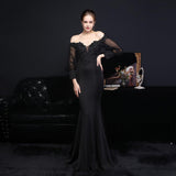 Full Craft Lace Hot Long-sleeved Evening Dress Tail Skirt - Almoni Express