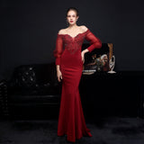 Full Craft Lace Hot Long-sleeved Evening Dress Tail Skirt - Almoni Express