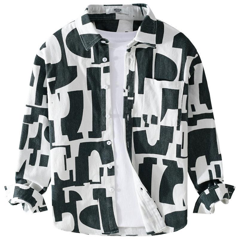 Geometric Contrast Color Printing Stylish Long Sleeve Shirt - AL MONI EXPRESS