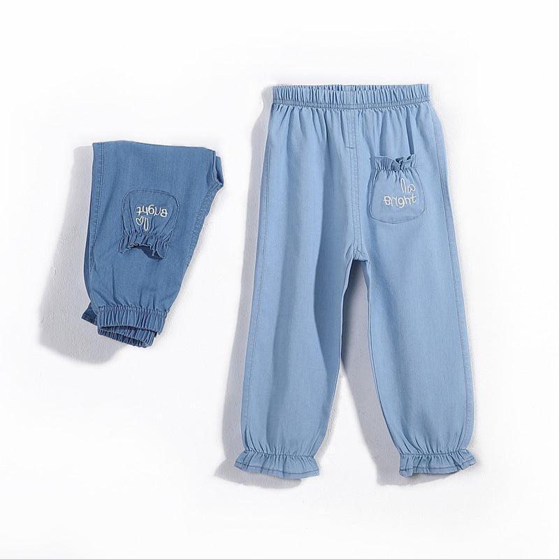 Girls' Denim Anti-mosquito Trousers With Feet - Almoni Express