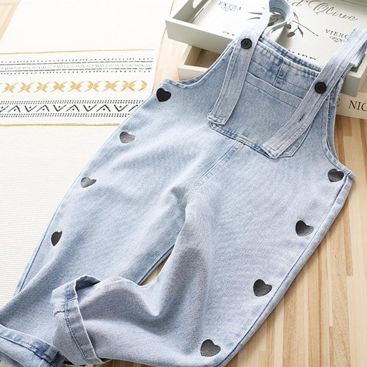 Girls' Denim Overalls Love Jumpsuit - Almoni Express