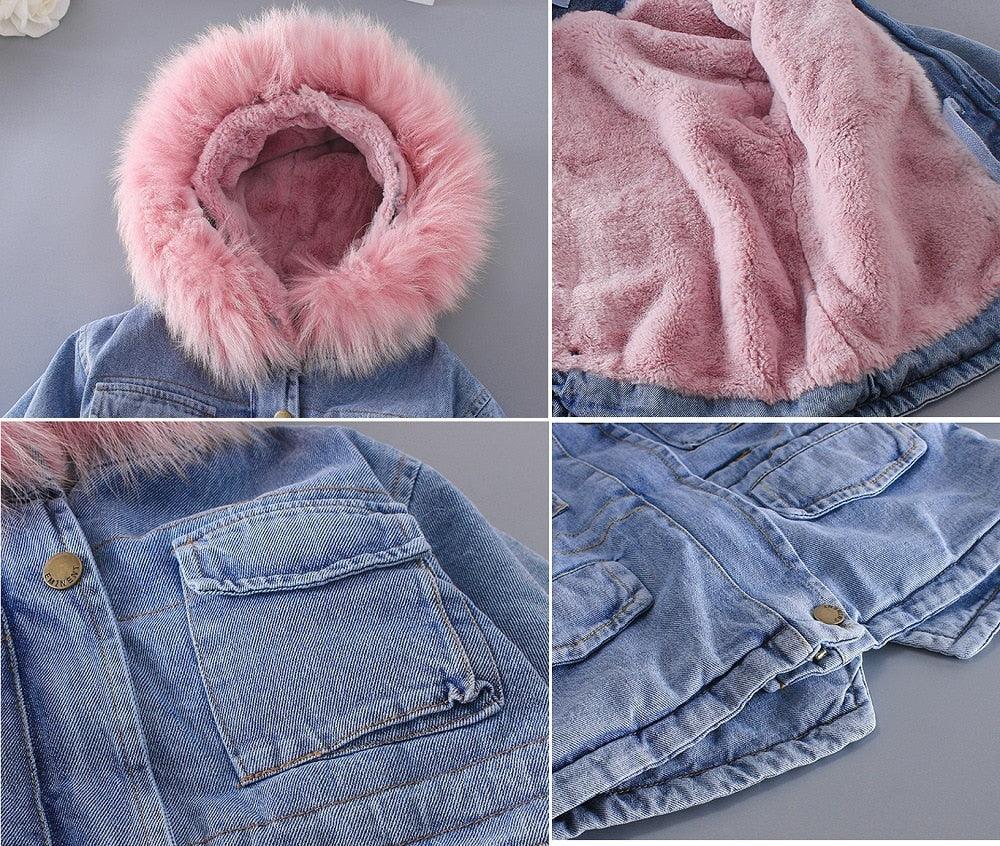 Girls' denim plus velvet jacket autumn and winter - Almoni Express