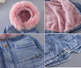 Girls' denim plus velvet jacket autumn and winter - Almoni Express