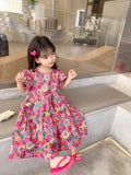 Girls' Floral Dress Short Sleeve Children's Western Style Baby - Almoni Express