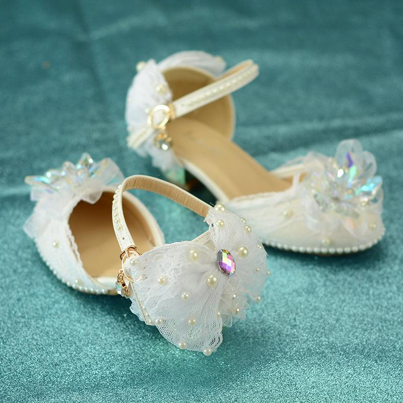 Girls High-heeled Summer Crystal Shoes Show Leather Shoes - Almoni Express