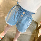 Girls High Waist Flower Bud Korean Summer Dress New Kids Denim Girl Hot Pants - Almoni Express