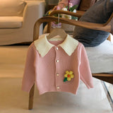 Girls' Lapel Flower Cardigan Sweater - Almoni Express