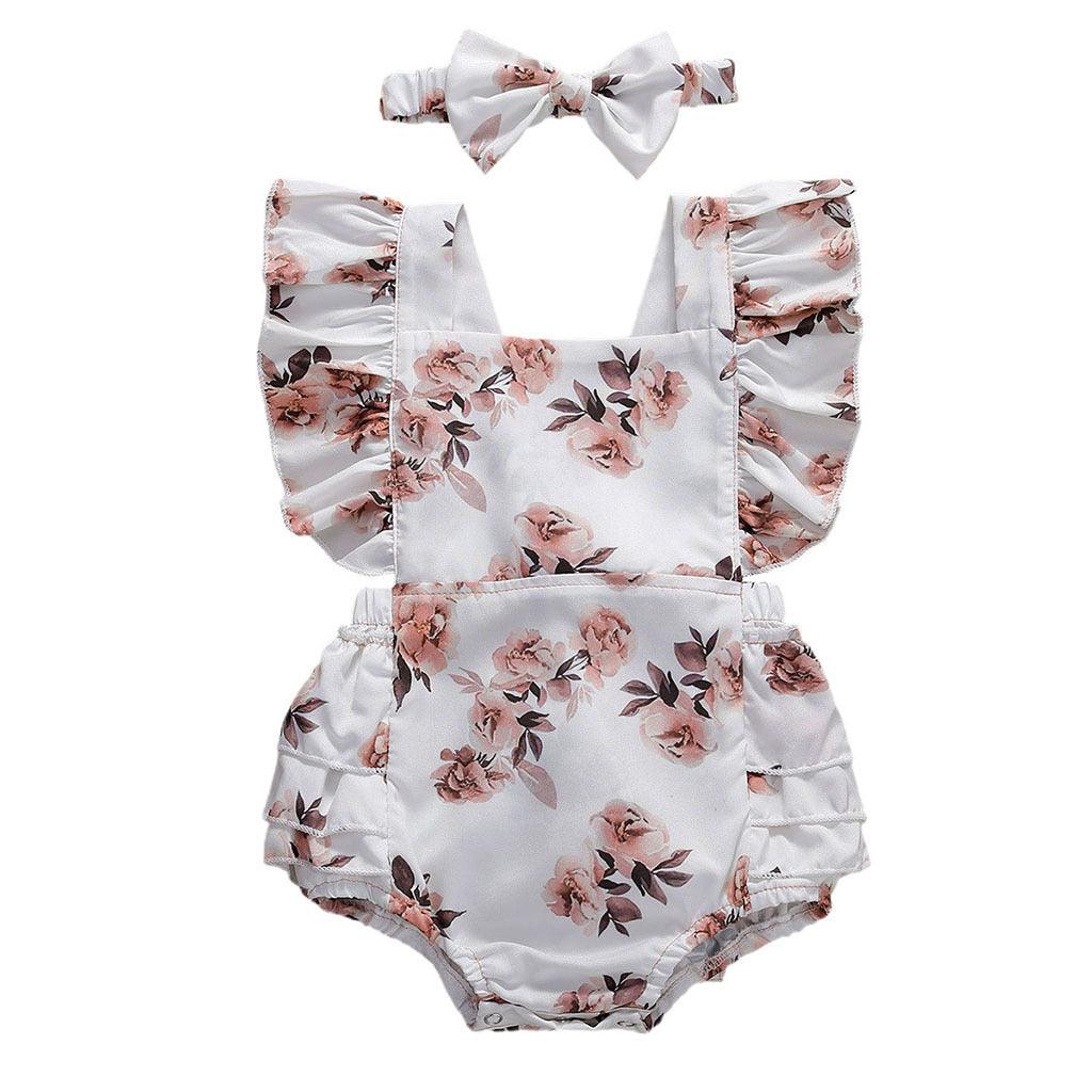 Girls' one-piece floral triangle romper romper - Almoni Express