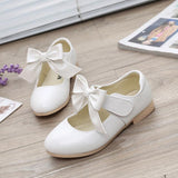 Girls Shoes White Leather Shoes Bowknot Girls Children Princess Shoes - Almoni Express