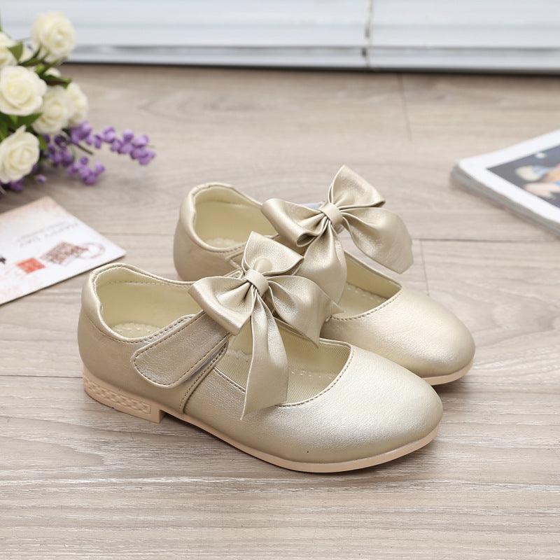 Girls Shoes White Leather Shoes Bowknot Girls Children Princess Shoes - Almoni Express