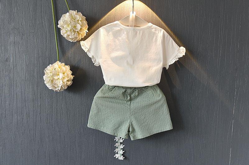 Girls Short Sleeve T-shirt Shorts Two-piece Suit - Almoni Express