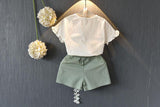 Girls Short Sleeve T-shirt Shorts Two-piece Suit - Almoni Express