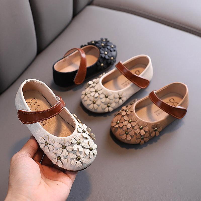 Girls' Small Leather Shoes, Female Babies, Flower Single Shoes, Soft Soles, Little Girls - Almoni Express