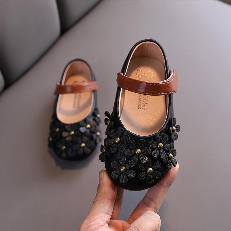 Girls' Small Leather Shoes, Female Babies, Flower Single Shoes, Soft Soles, Little Girls - Almoni Express