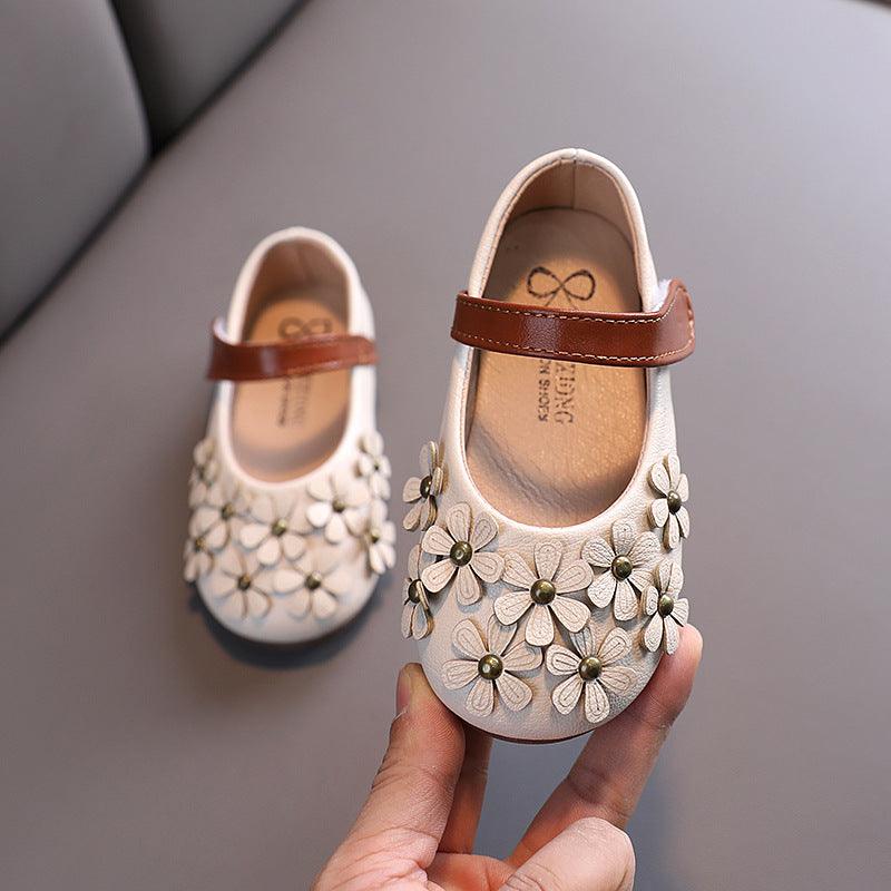 Girls' Small Leather Shoes, Female Babies, Flower Single Shoes, Soft Soles, Little Girls - Almoni Express