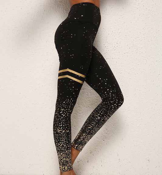 Gold Dot Striped Print Leggings Fitness Butt Lifting Running Sport Gym Yoga Pants For Women High Waist Slimming Legging Tight Trousers - AL MONI EXPRESS