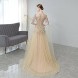 Gold High End Flying Sleeve Long Evening Dress - Almoni Express