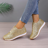 Gold Sliver Sequined Flats New Fashion Casual Round Toe Slip-on Shoes Women Outdoor Casual Walking Running Shoes - AL MONI EXPRESS