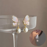 Gradient Butterfly Pearl Earrings With Rhinestones Luxury Personalized Earrings For Women Jewelry - AL MONI EXPRESS