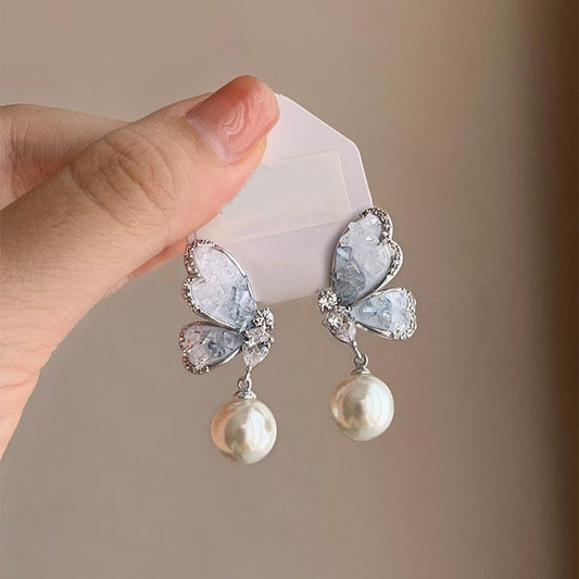 Gradient Butterfly Pearl Earrings With Rhinestones Luxury Personalized Earrings For Women Jewelry - AL MONI EXPRESS