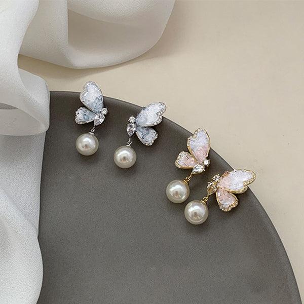 Gradient Butterfly Pearl Earrings With Rhinestones Luxury Personalized Earrings For Women Jewelry - AL MONI EXPRESS