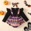 Halloween Flounced Sleeve Fake Two-piece Round Neck Long-sleeved Triangle Romper - Almoni Express