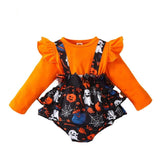 Halloween Flounced Sleeve Fake Two-piece Round Neck Long-sleeved Triangle Romper - Almoni Express