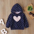 Heart-shaped Print Hooded Zipper Jackets Girls Long Sleeve Warm Outwear Kids Clothes - Almoni Express