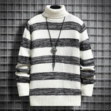 High-neck Men's Autumn And Winter Long-sleeved Trendy Slim Striped Sweater - Almoni Express