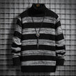 High-neck Men's Autumn And Winter Long-sleeved Trendy Slim Striped Sweater - Almoni Express