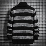 High-neck Men's Autumn And Winter Long-sleeved Trendy Slim Striped Sweater - Almoni Express