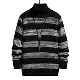 High-neck Men's Autumn And Winter Long-sleeved Trendy Slim Striped Sweater - Almoni Express