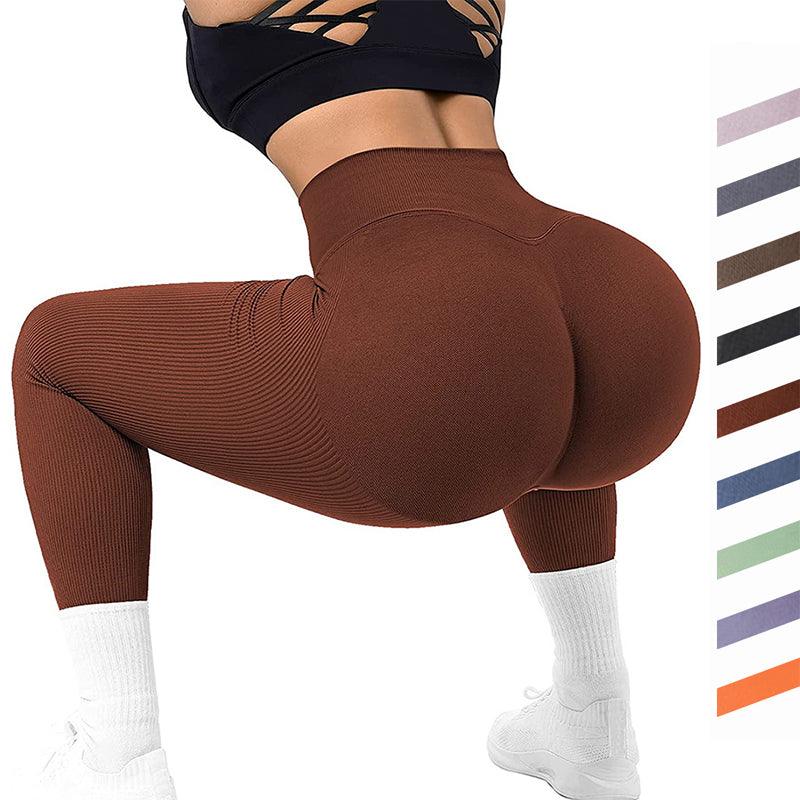 High Waist Seamless Leggings Threaded Knitted Fitness Pants Solid Women's Slimming Sports Yoga Pants Elastic Running Sport Leggings - AL MONI EXPRESS