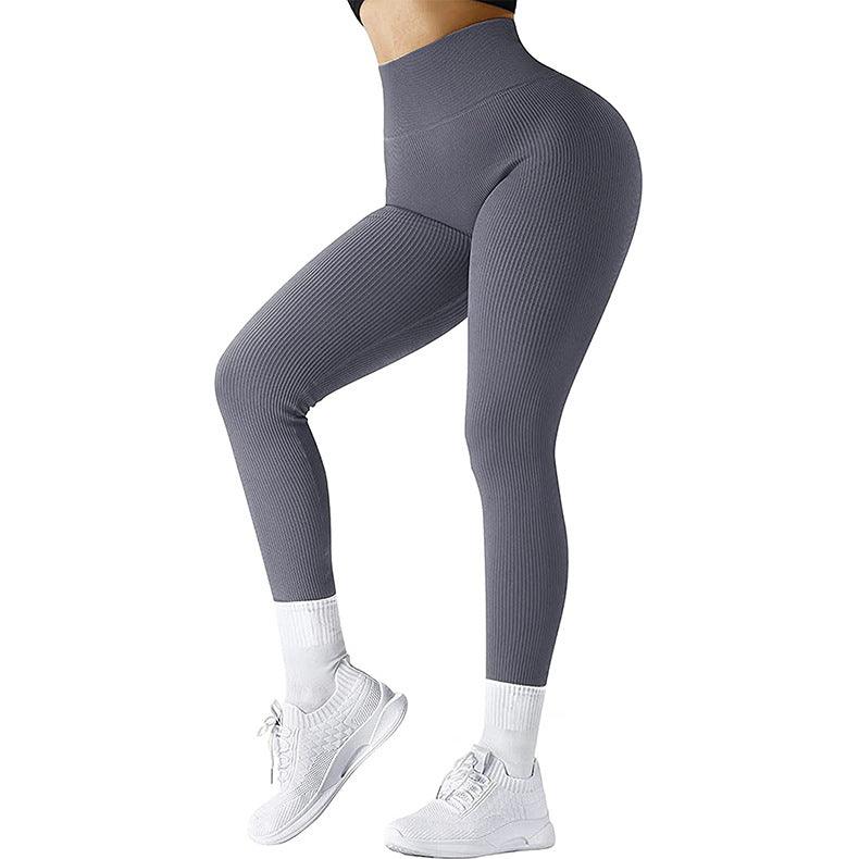 High Waist Seamless Leggings Threaded Knitted Fitness Pants Solid Women's Slimming Sports Yoga Pants Elastic Running Sport Leggings - AL MONI EXPRESS