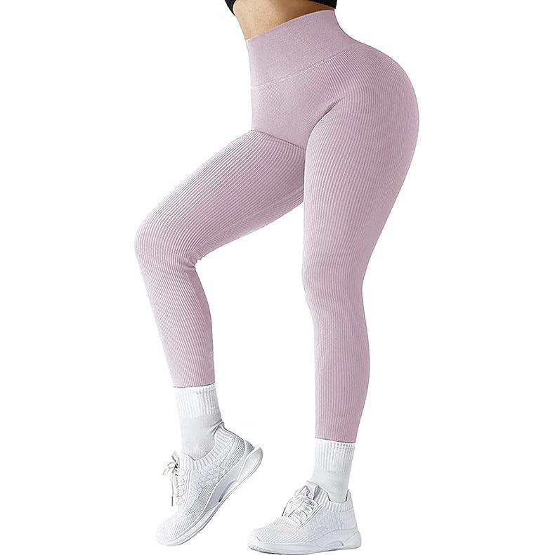 High Waist Seamless Leggings Threaded Knitted Fitness Pants Solid Women's Slimming Sports Yoga Pants Elastic Running Sport Leggings - AL MONI EXPRESS