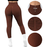 High Waist Seamless Leggings Threaded Knitted Fitness Pants Solid Women's Slimming Sports Yoga Pants Elastic Running Sport Leggings - AL MONI EXPRESS