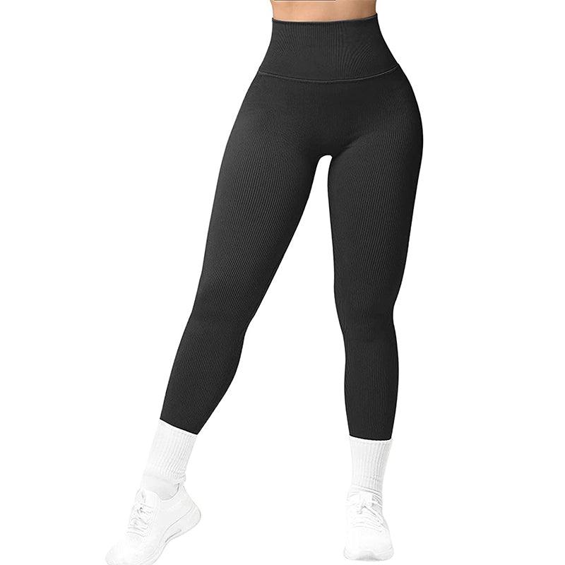 High Waist Seamless Leggings Threaded Knitted Fitness Pants Solid Women's Slimming Sports Yoga Pants Elastic Running Sport Leggings - AL MONI EXPRESS