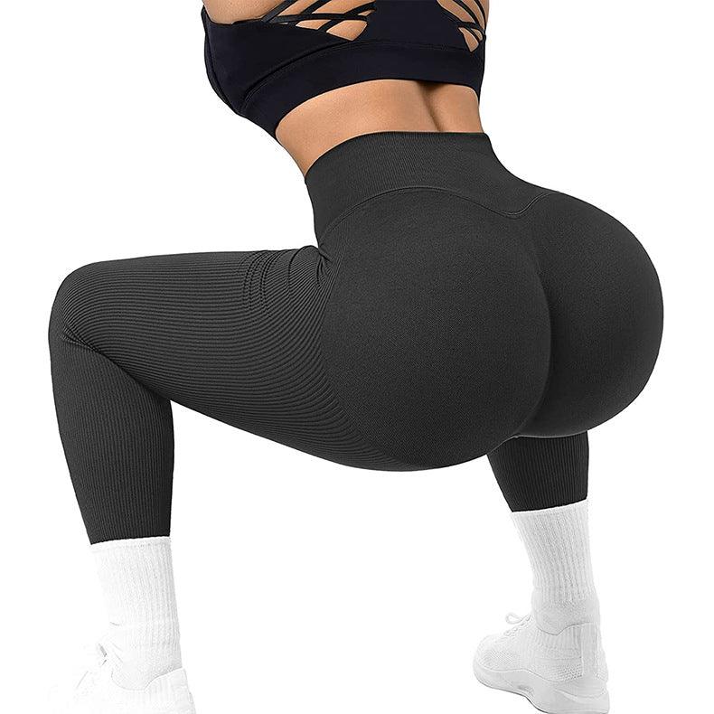 High Waist Seamless Leggings Threaded Knitted Fitness Pants Solid Women's Slimming Sports Yoga Pants Elastic Running Sport Leggings - AL MONI EXPRESS